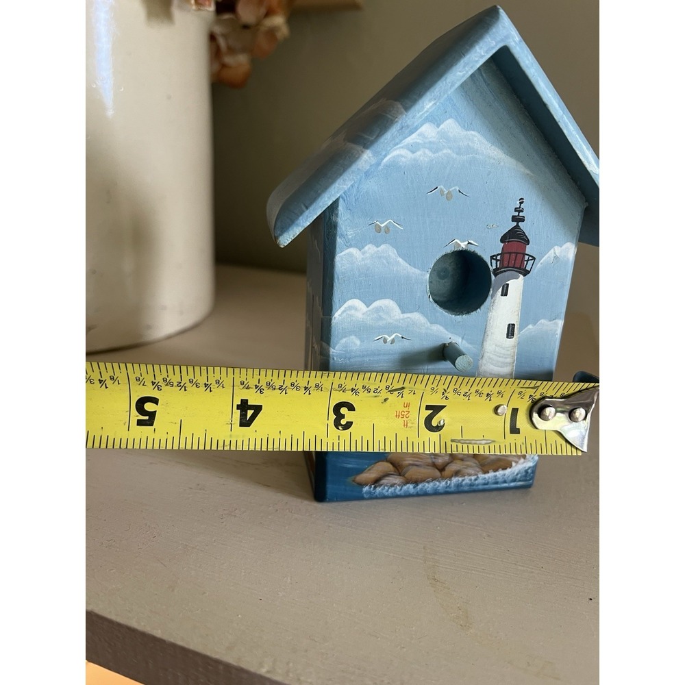 Lighthouse Painted Birdhouse Wood Figure Coastal Nautical Shelf Sitter Decor 5" - Picture 12 of 13
